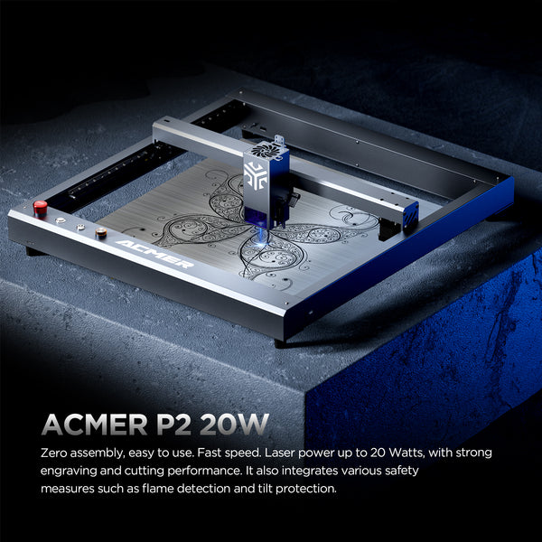 ACMER P2 20W Laser Engraver Cutting Machine Automatic Air Assist CNC 455±5nm Blue Light High Speed Laser Cutting Machine Wood