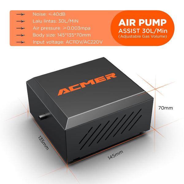 ACMER C4 Laser Air Assist Pump with 30L/min Airflow for Most Laser Cutter Machine Removing Smoke Dust Low Noise Air Assist Set