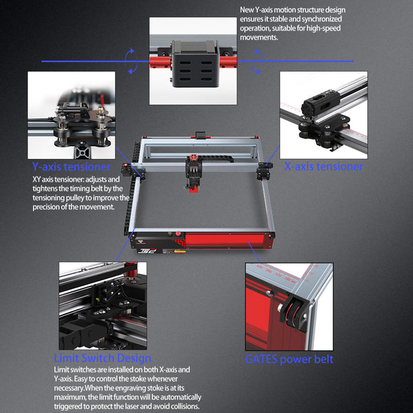 Twotrees TS2 80W Laser Engraver Machine 10W Output Power Compressed Spot Technology LaserGRBL LightBurn Wifi Horizontal Gyroscope 450x450mm